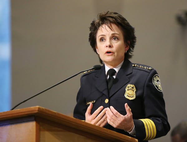 Atlanta police Chief Erika Shields acknowledged that many of the technological resources the police department uses, such as cameras and license plate readers, don’t make it to the south side of the city.“We haven’t invested in technology that we have in the downtown or Buckhead area and that has to change,” Shields said. EMILY HANEY / emily.haney@ajc.com