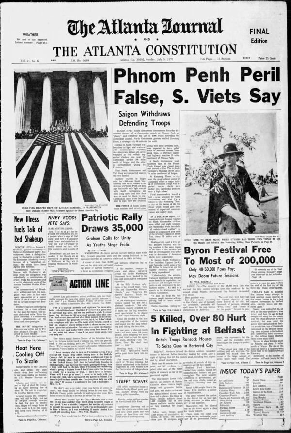 The Atlanta front pages on July 5, 1970.