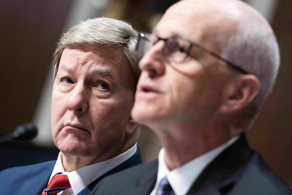 U.S. Reps. Mike Rogers, R-Ala., left, and Adam Smith, D-Wash., attend the House and Senate committee markup of the National Defense Authorization Act for fiscal 2024 in November. U.S. House members went home for a  holiday break after voting overwhelmingly to approve a compromise agreement. (Tom Williams/CQ Roll Call via Zuma Press/TNS)