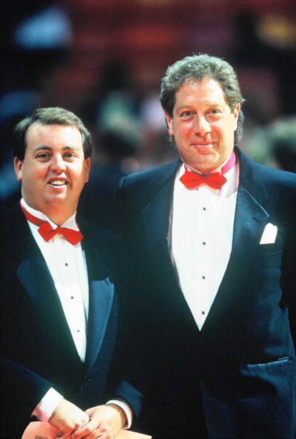 Steve Holman with John Sterling at a Hawks game in the late 1980s.