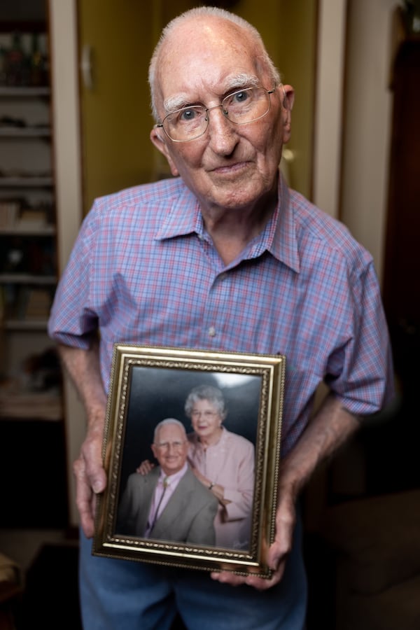 Mac McGowan and Frances, his wife for “72 years, eight months and six days” before she died in 2018, started working as volunteers during Muscogee County’s elections over 35 years ago. (Nathan Posner for The Atlanta Journal-Constitution)