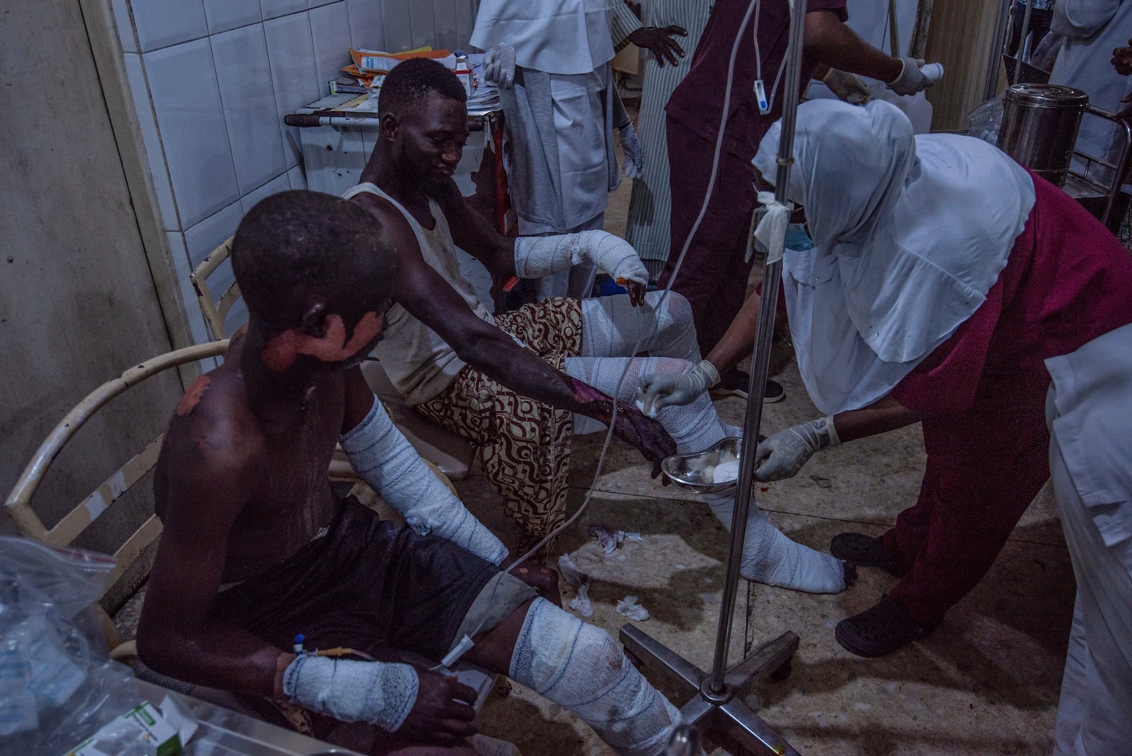 Victims of a tanker explosion from Majiya town receive treatment at the Aminu Kano teaching hospital in Kano Nigeria, Wednesday, Oct. 16, 2024. (AP Photo/Sani Maikatanga)