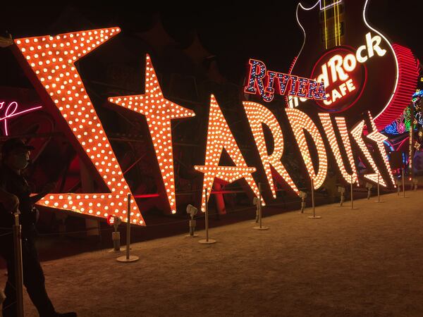 Vintage neon signs light up the night at the Neon Museum in Las Vegas. (Suzanne Van Atten for The Atlanta Journal-Constitution)