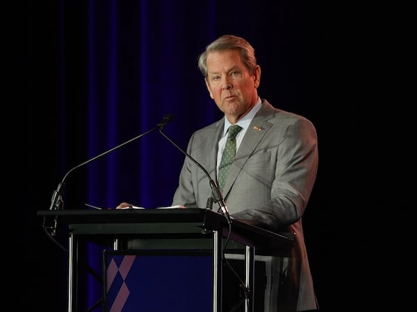 Gov. Brian Kemp speaks during the Georgia Chamber’s “Eggs & Issues” breakfast at Mercedes Benz Stadium in Atlanta on Wednesday, Jan. 10, 2024. (Natrice Miller/Natrice.miller@ajc.com)