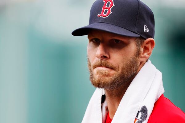 Boston Red Sox's Chris Sale before a baseball game against the Baltimore Orioles, Saturday, April 1, 2023, in Boston. (AP Photo/Michael Dwyer)