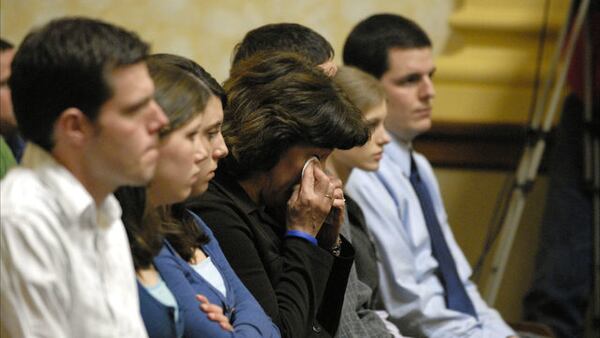 Karen Halbach wipes tears from her eyes following Brendan Dassey's April 2007 guilty verdict in the murder of her daughter, Teresa Halbach. Dassey and his uncle are serving life sentences in the photographer's Oct. 31, 2005, slaying.