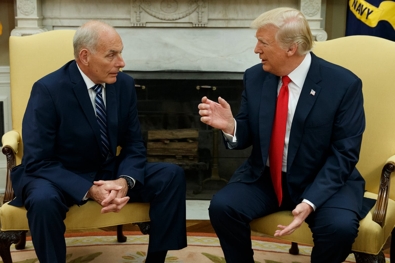 In this 2017 photo, President Donald Trump (right) talks with White House Chief of Staff John Kelly. Kelly said this week that Trump said favorable things about Adolf Hitler.