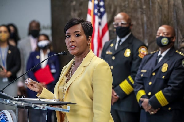 May 7, 2021 Atlanta:  Atlanta Mayor Keisha Lance-Bottoms held a press conference Friday, May 7, 2021 at Atlanta City Hall speaking about her decision not to run for a second term. In her first public appearance since announcing her decision to supporters Thursday night, Bottoms said her decision was guided by faith. “In the same way that it was very clear to me almost five years ago that I should run for mayor of Atlanta, it is abundantly clear to me today that it is time to pass the baton on to someone else,” Bottoms said at an emotional news conference at City Hall. She added that “the last three years have not been at all what I would have scripted for our city,” referencing a crippling cyber attack, a widening federal corruption investigation into the previous administration, the COVID-19 pandemic and civil unrest last year. Bottoms said she doesn’t know what’s next for her; she denied rumors that she or her husband Derek have taken jobs for Walgreens out of state. “I can’t get Derek to move two miles off Cascade Road,” she said. Bottoms, who was seen as a strong incumbent candidate despite a spike in violent crime, told friends and supporters Thursday evening she won’t seek a second term. She released a video and statement online a few hours later elaborating on her decision and reflecting on her time in office. “This is not something I woke up and decided yesterday,” Bottoms said Friday. “This is something I’ve been thinking about for a very long time.” (John Spink / John.Spink@ajc.com)