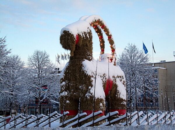 The giant Yule Goat of Gävle, Sweden