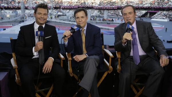 Ryan Seacrest with NBC Sports' Bob Costas and Al Michaels