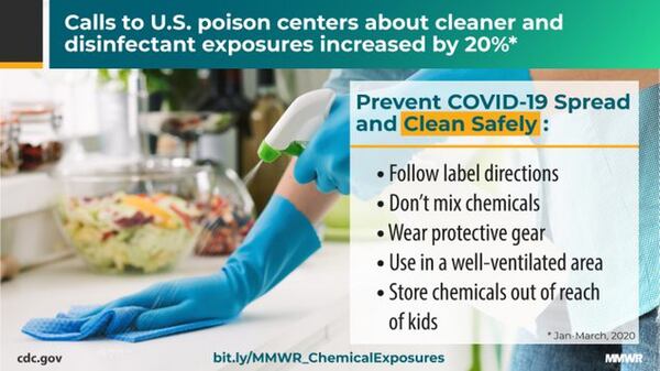 The CDC recommends, with precautions, cleaning and disinfecting high-touch surfaces to prevent the spread of COVID-19. But the number of calls to poison centers has spiked this year for exposure to cleaners and disinfectants, the CDC said. SPECIAL