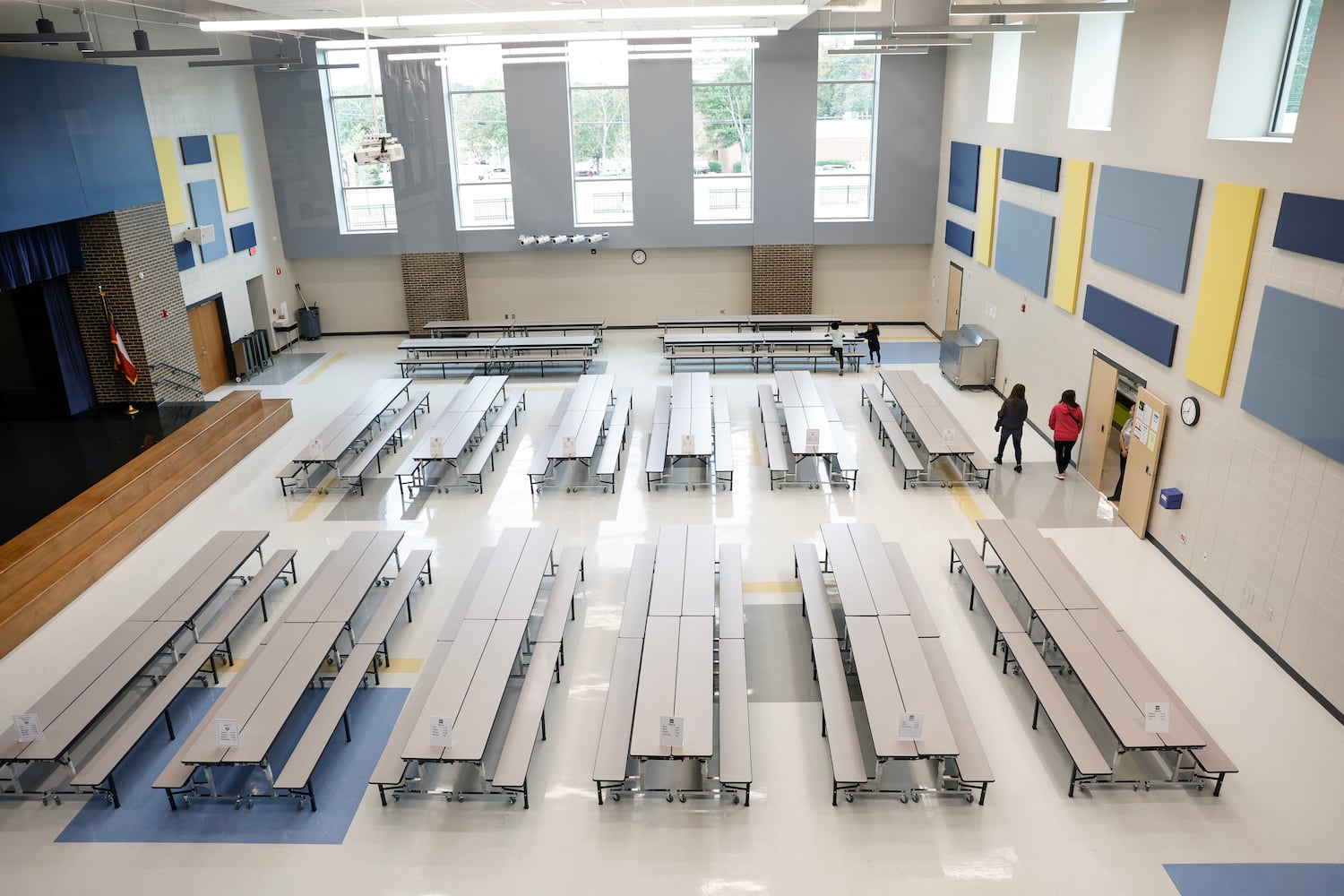 Views of the cafeteria from the second floor of Eastvalley Elementary School in Marietta shown on Monday, Oct. 16, 2023. (Natrice Miller/ Natrice.miller@ajc.com)