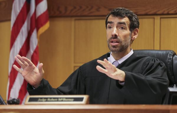 Fulton County Superior Court Judge Robert McBurney listens during the June 6 bond hearing and arraignment for Claud “Tex” McIver. JOHN SPINK/JSPINK@AJC.COM.