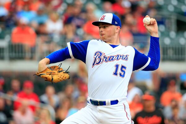 Sean Newcomb delivers a pitch in the first inning of the Braves’ series opener against the Orioles on Friday night at SunTrust Pari. (Photo by Daniel Shirey/Getty Images)