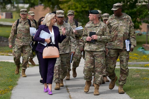 FILE - Army Secretary Christine Wormuth walks during a tour with soldiers at Fort Jackson, a U.S. Army Training Center, in Columbia, S.C., Sept. 25, 2024. (AP Photo/Chris Carlson, File)