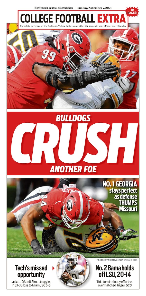 Bulldogs Crush Another Foe — College Football Extra included in The Atlanta Journal-Constitution Sunday ePaper