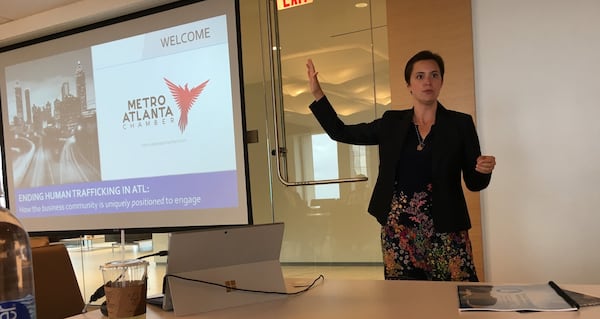 Ashleigh Chapman, president and CEO of the Alliance for Freedom, Restoration, and Justice, speaks to local business leaders at a Metro Atlanta Chamber training session. CONTRIBUTED