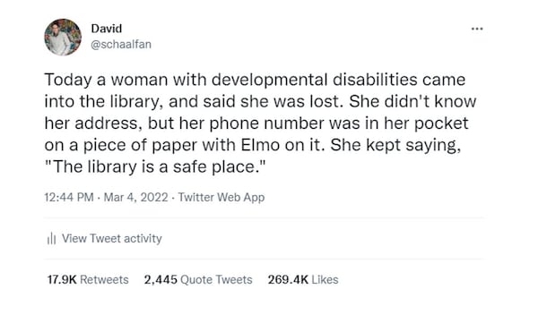 David Russell's story about helping a woman with developmental disabilities at a DeKalb County library went viral last week.