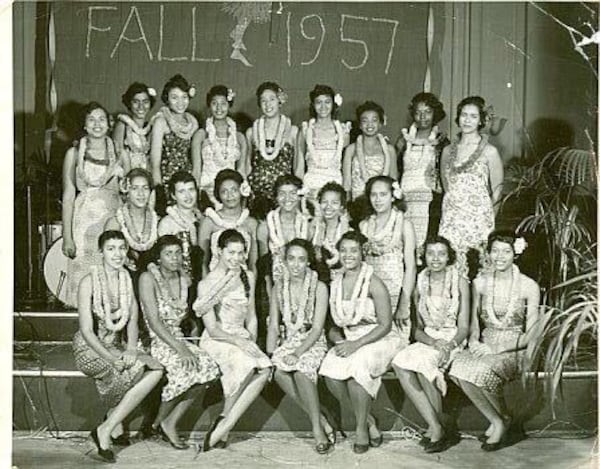 Etta Leath Gravely (seated far left on the 2nd Row) with her Howard University Alpha Kappa Alpha line sisters in 1957. Gravely's daughter,  Thyrsa Gravely, also came through the chapter.