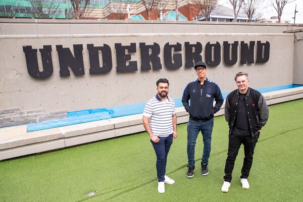 Underground CEO Shanel Lalani, from left, works with the MJQ owners Ryan Murphy and Ryan Purcell, to convert the Dante's Down the Hatch space into the new home for MJQ.  (Jenni Girtman for The Atlanta Journal-Constitution)