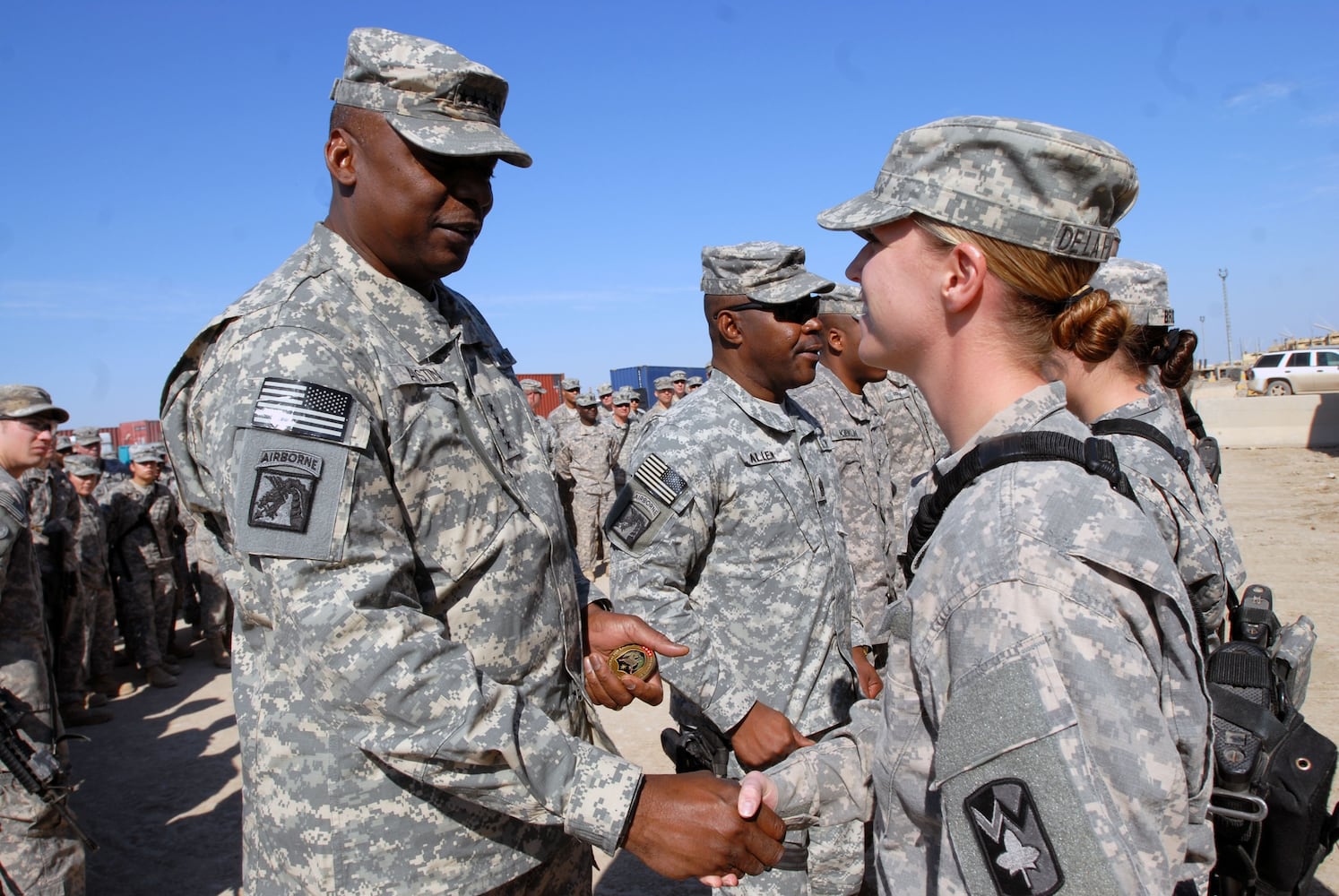 Gen. Austin coins soldiers at COB Adder, Iraq