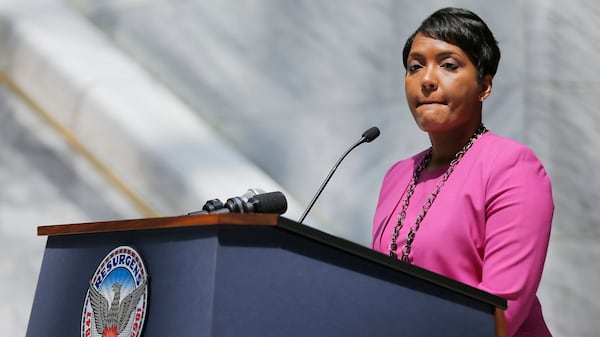 4/10/18 - Atlanta -   Mayor Keisha Lance Bottoms answered questions at  an April 10 news conference at Atlanta City Hall.      Bob Andres bandres@ajc.com