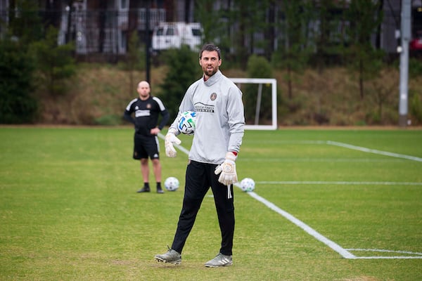 01/13/2019 -- Marietta, Georgia -- Atlanta United goalkeeper Alec Kann (25) practices at the team's training facility at the Children's Healthcare of Atlanta Training Ground, Monday, January 13, 2020. (ALYSSA POINTER/ALYSSA.POINTER@AJC.COM)