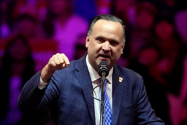 Dan Scavino speaks before Republican presidential nominee former President Donald Trump at a campaign rally at Madison Square Garden, Sunday, Oct. 27, 2024, in New York. (AP Photo/Evan Vucci)