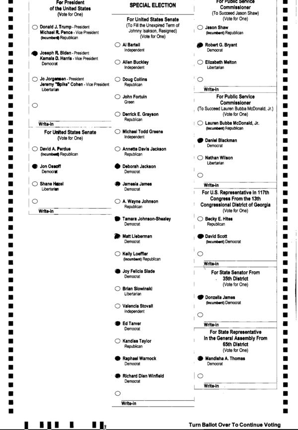 A voter made multiple selections in the U.S. Senate special election.