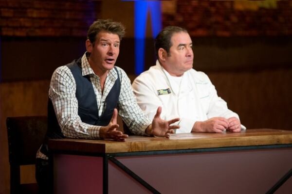 Ty Pennington (left) hosts and Emeril Legasse judges in the new TNT show "On the Menu." CREDIT: TNT