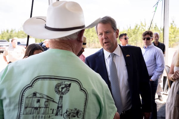 Gov. Brian Kemp drew warm applause as the featured speaker at an a fish fry in Perry, Ga., over the weekend. He is pictured in Ellabell in 2022. (Stephen B. Morton/AJC)