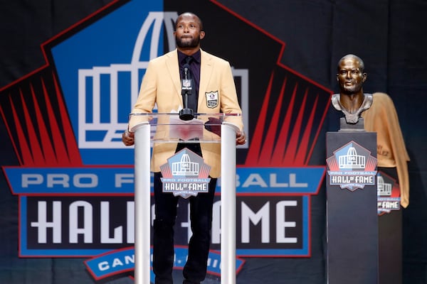 Champ Bailey speaks during his enshrinement into the Pro Football Hall of Fame at Tom Benson Hall Of Fame Stadium on August 3, 2019 in Canton, Ohio. (Photo by Joe Robbins/Getty Images)