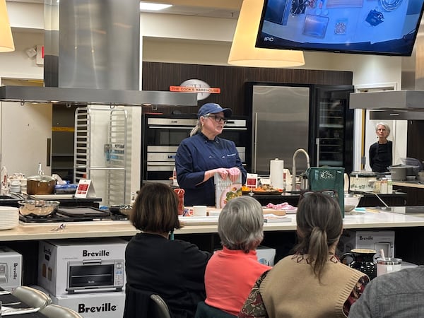 At Slow Food Atlanta’s recent cookbook club, Virginia Willis provided a cooking demonstration centered on the revised edition of her “Bon Appétit, Y’all.” (Courtesy of Julia LeRoy)