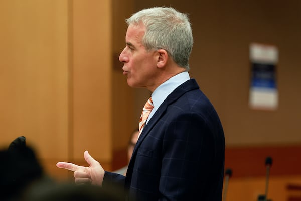 Defense attorney Brian Steel makes arguments to Chief Judge Ural Glanville during a bond hearing for Atlanta rapper Young Thug (real name Jeffery Williams) on Friday, July 21, 2023. Glanville denied bond for a third time. (Natrice Miller/ Natrice.miller@ajc.com)