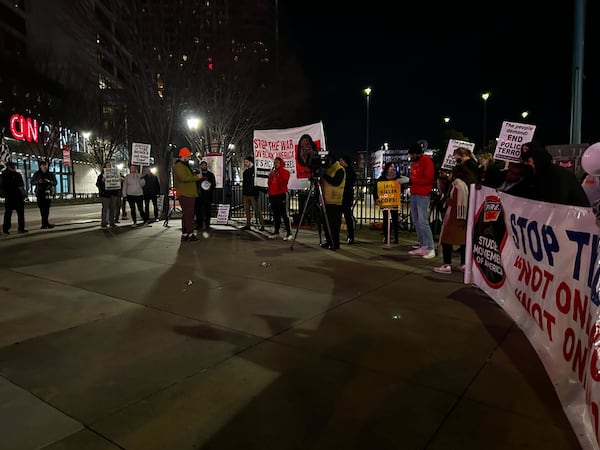 A group of dozens gathered in downtown Atlanta by 8:15 p.m. Friday to protest the killing of Tyre Nichols.