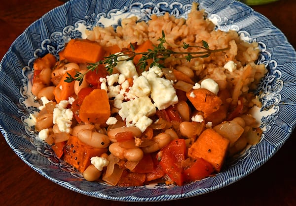 Tatiana Gonzalez says she loves her White Bean Chili with Sweet Potatoes so much that she makes it every week. (Styling by Tatiana Gonzalez / Chris Hunt for the AJC)