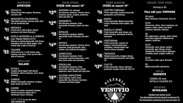 Vesuvio menu