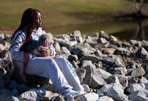 Kristen Rias as a freshman at Spelman. To alleviate the isolation of distance learning, she frequently went for walks at the lake in her grandmother's subdivision in Union City. (Ben Gray / For the AJC)