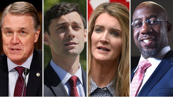 The impact of the Jan. 5 U.S. Senate runoffs between candidates, from left, David Perdue, Jon Ossoff, Kelly Loeffler and Raphael Warnock will be felt in next year's elections. With their defeats fresh, Perdue and Loeffler are each considering a run next year against Warnock. Credit: Associated Press / AJC