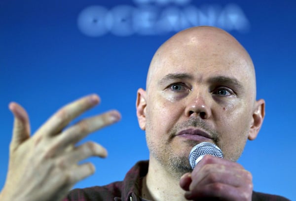 This Sept. 22, 2012 file photo shows Billy Corgan promoting The Smashing Pumpkins album “Oceania” during a news conference in Mexico City. The captions in part read: “Corgan is in the mood to write some more hits. Only this time, think flying elbows to the chest, steel chairs to the back and wicked clotheslines rather than alt rock chart toppers. Corgan, the longtime Smashing Pumpkins’ frontman, is set to make his debut as the behind-the-scenes brainchild for TNA Wrestling.” (Christian Palma/AP Photo)