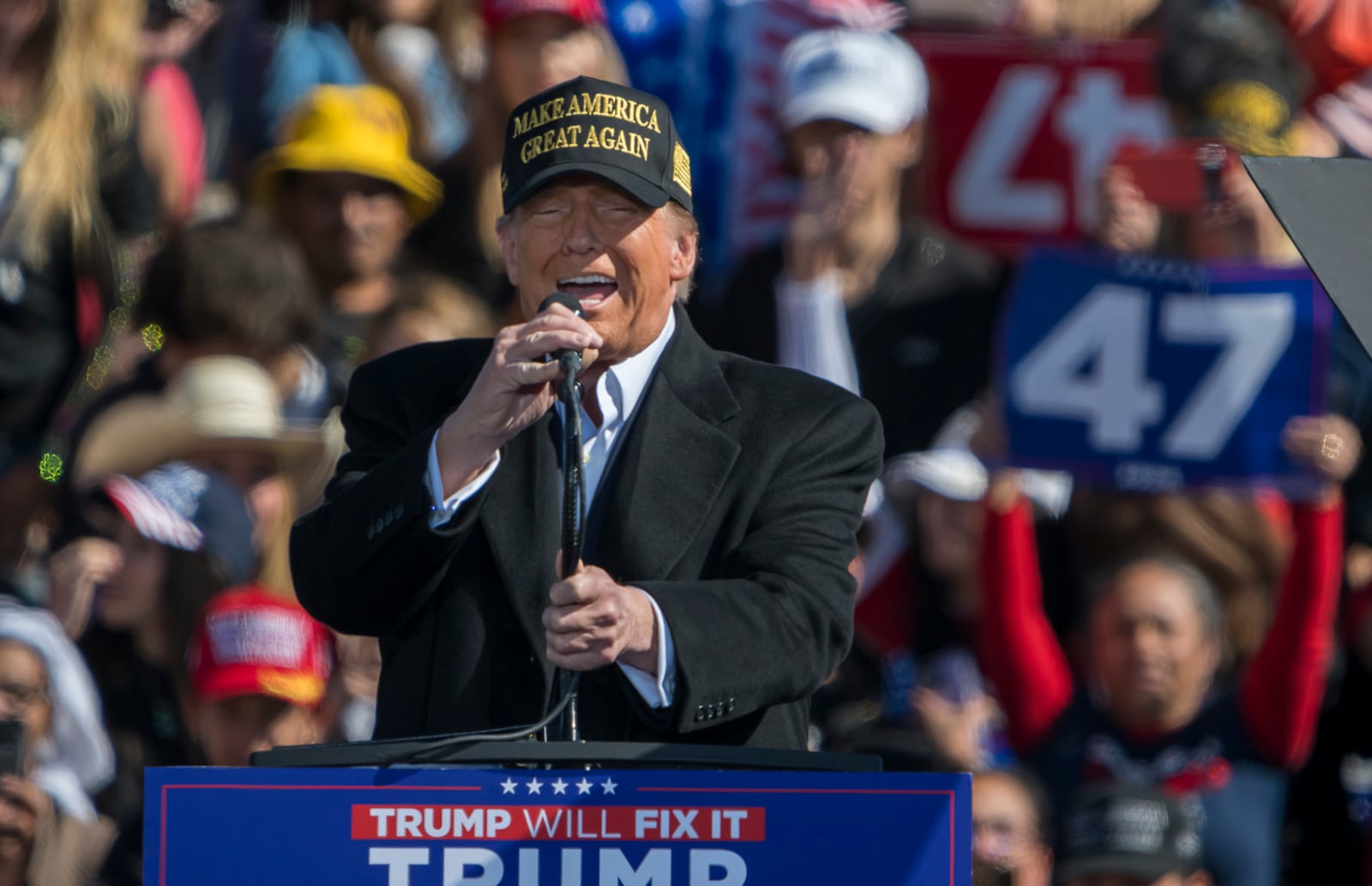 Republican presidential nominee former President Donald Trump speaks during a campaign rally at Albuquerque International Sunport, Thursday, Oct. 31, 2024, in Albuquerque, N.M.