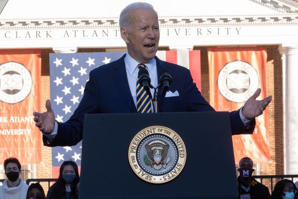 220111-Atlanta-President Joe Biden speaks about voting rights during at Clark Atlanta University on Tuesday, Jan. 11, 2022.  Ben Gray for the Atlanta Journal-Constitution