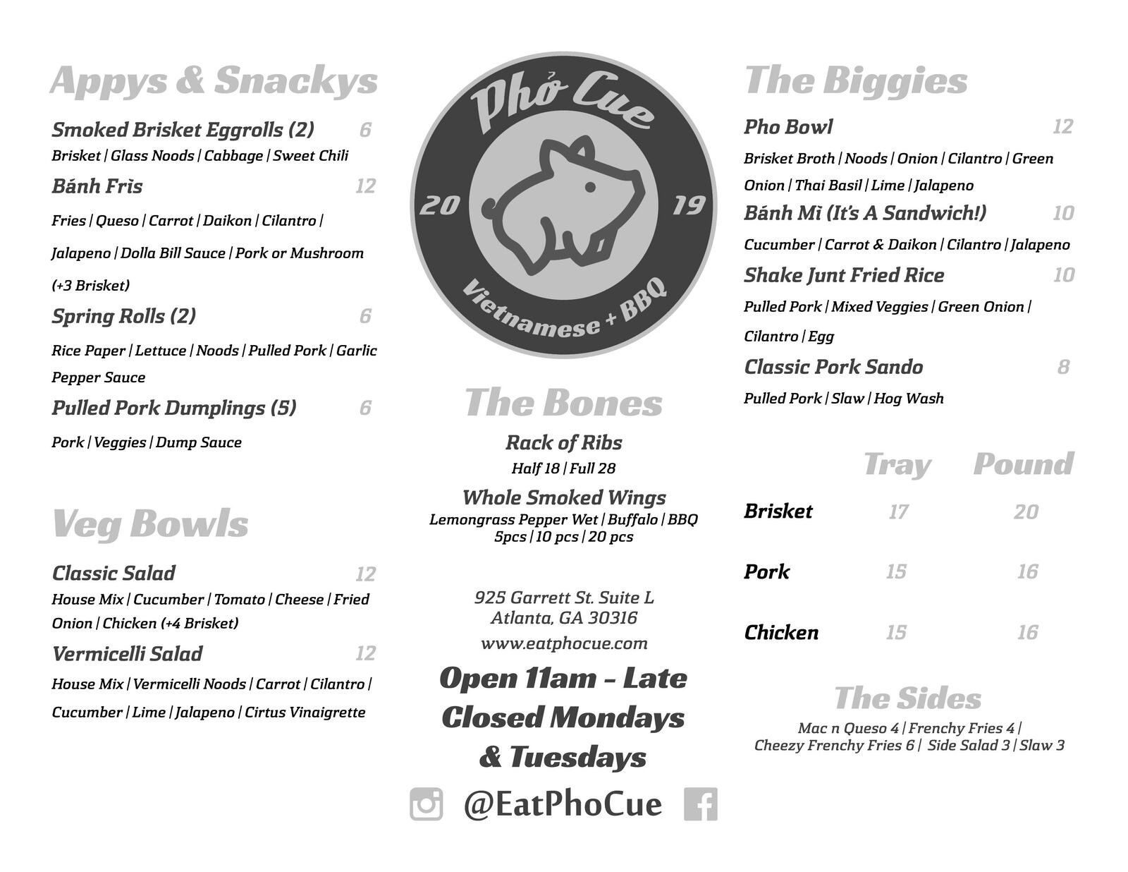 Pho Cue menu