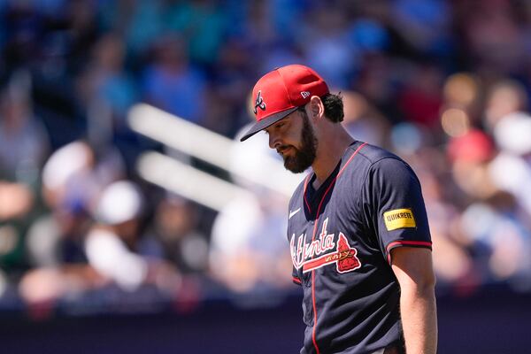 Now-former Braves pitcher Ian Anderson after being pulled from a February spring training game.