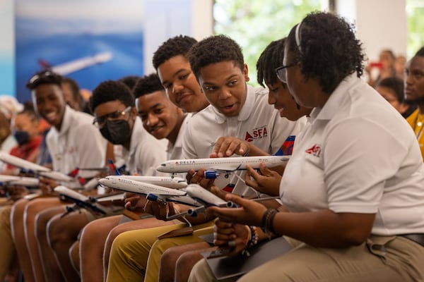 Students graduate from Delta’s Aviation Career Education and Solo Flight Academy programs at Delta Headquarters in Atlanta on Thursday, July 14, 2022. (Arvin Temkar / arvin.temkar@ajc.com)