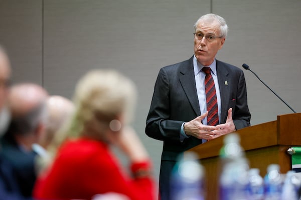 Richard Griffiths, of the Georgia First Amendment Foundation, talks to the Georgia Access to Medical Cannabis Commission during a public hearing meeting at the Lanier Technical College Ramsey Conference Center, Wednesday, Jan. 18, 2023, in Gainesville, Ga.. Jason Getz / Jason.Getz@ajc.com)
