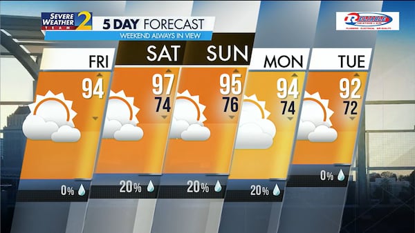 Five-day forecast for June 14, 2024.