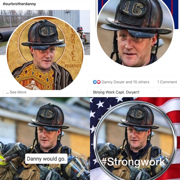 Firefighters who consider Capt. Danny Dwyer to be a hero/martyr for attempting a rescue that got him punished are using his photo for their own Facebook profile photos. (Facebook)