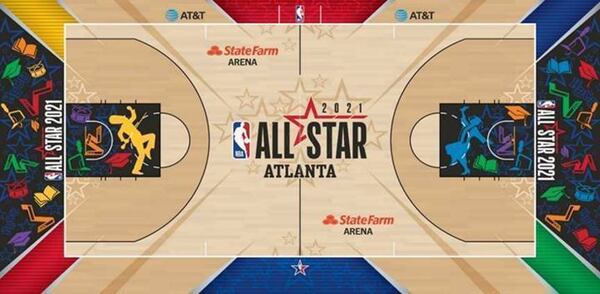 A photo of the court for 2021 NBA All-Star Game in Atlanta, featuring HBCUs.