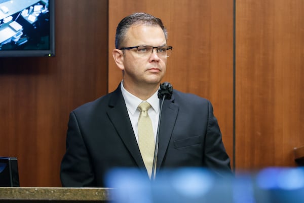 Court of Appeals Judge Christian Coomer takes the stand on day one of his trial for alleged ethic violations at Cobb County Superior Court on Monday, October 17, 2022. (Natrice Miller/natrice.miller@ajc.com)  


